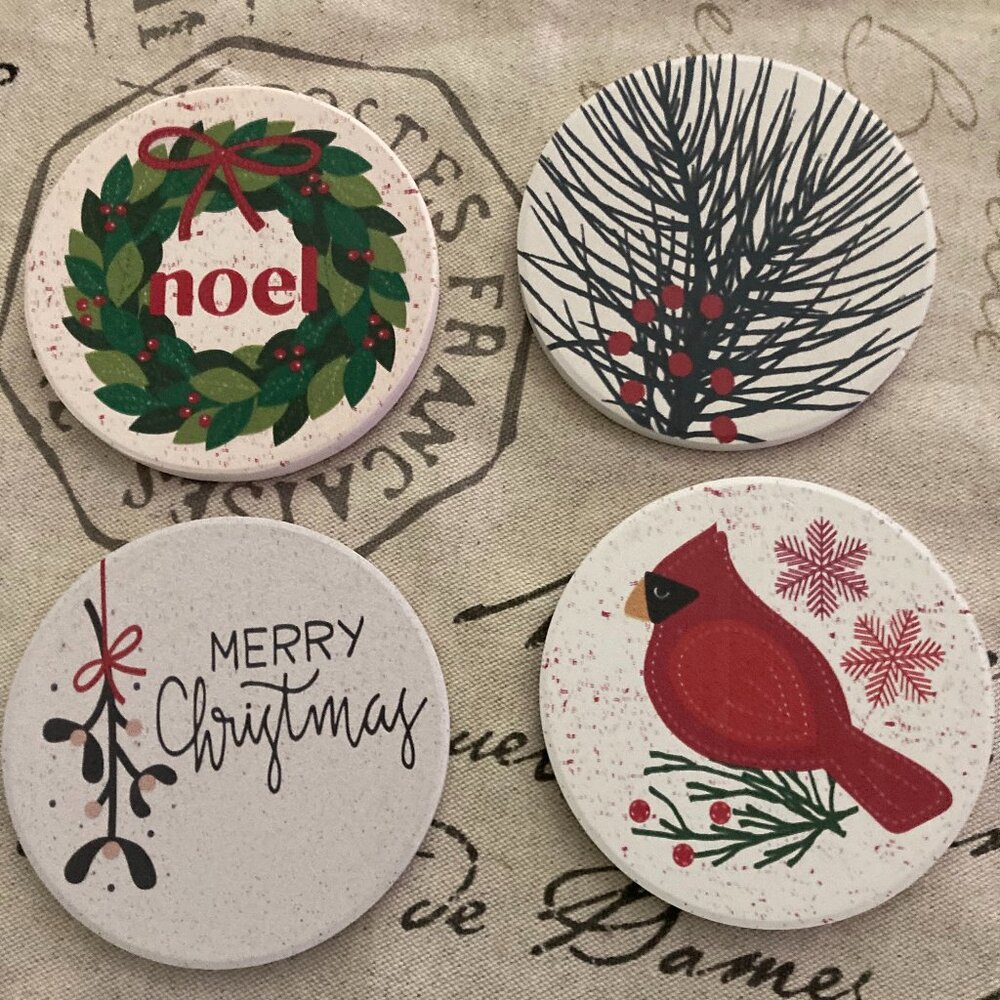 Wild Birds Unlimited Stone Christmas Coasters NWT - 4 Coasters
